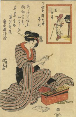 Utagawa Kunisada, a.k.a. Toyokuni III . Twelve Hours of a Modern Clock (Imayo tokei jûniji) 1824
