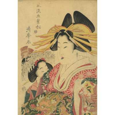 Torii Kiyomitsu II. Courtesan and her Komura from the series Furyu Goyo no Matsu