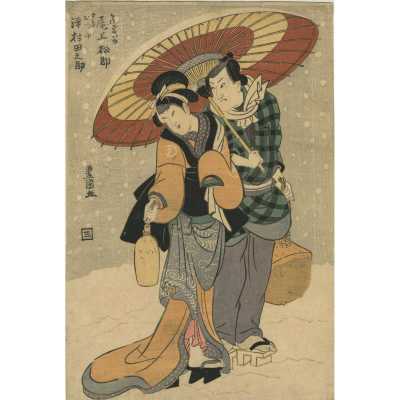 Utagawa Toyokuni I. Onoe Matsusuke II as Katsugiino and Sawamura Tanosuke II as Otsuyu. Circa 1810