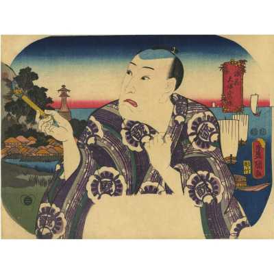 Utagawa Kunisada (Toyokuni III). Cool Breeze on Tenpōzan Hill in Naniwa / Fan print, 1847-50.