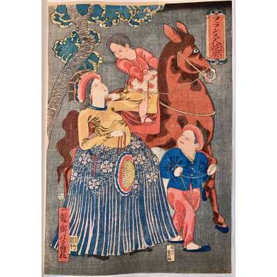 Utagawa Yoshitoyo. French Pastimes (Furansu-jin Yukyo) / Yokohama-e, 1860