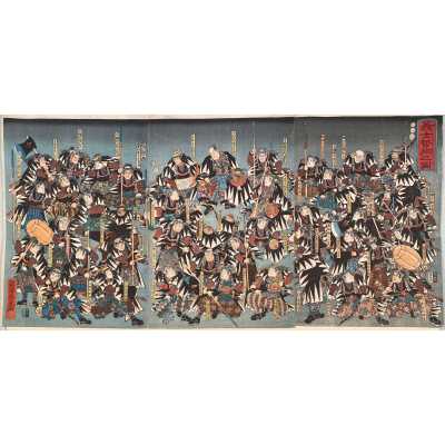 Utagawa Yoshitora. Faithful Samurai in Full Strength / Ōban triptych, 1853