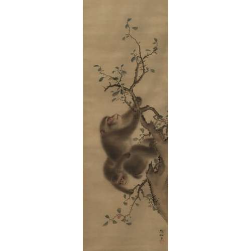 Two Monkeys Hanging From Branches. Mori Sosen (1747-1821).