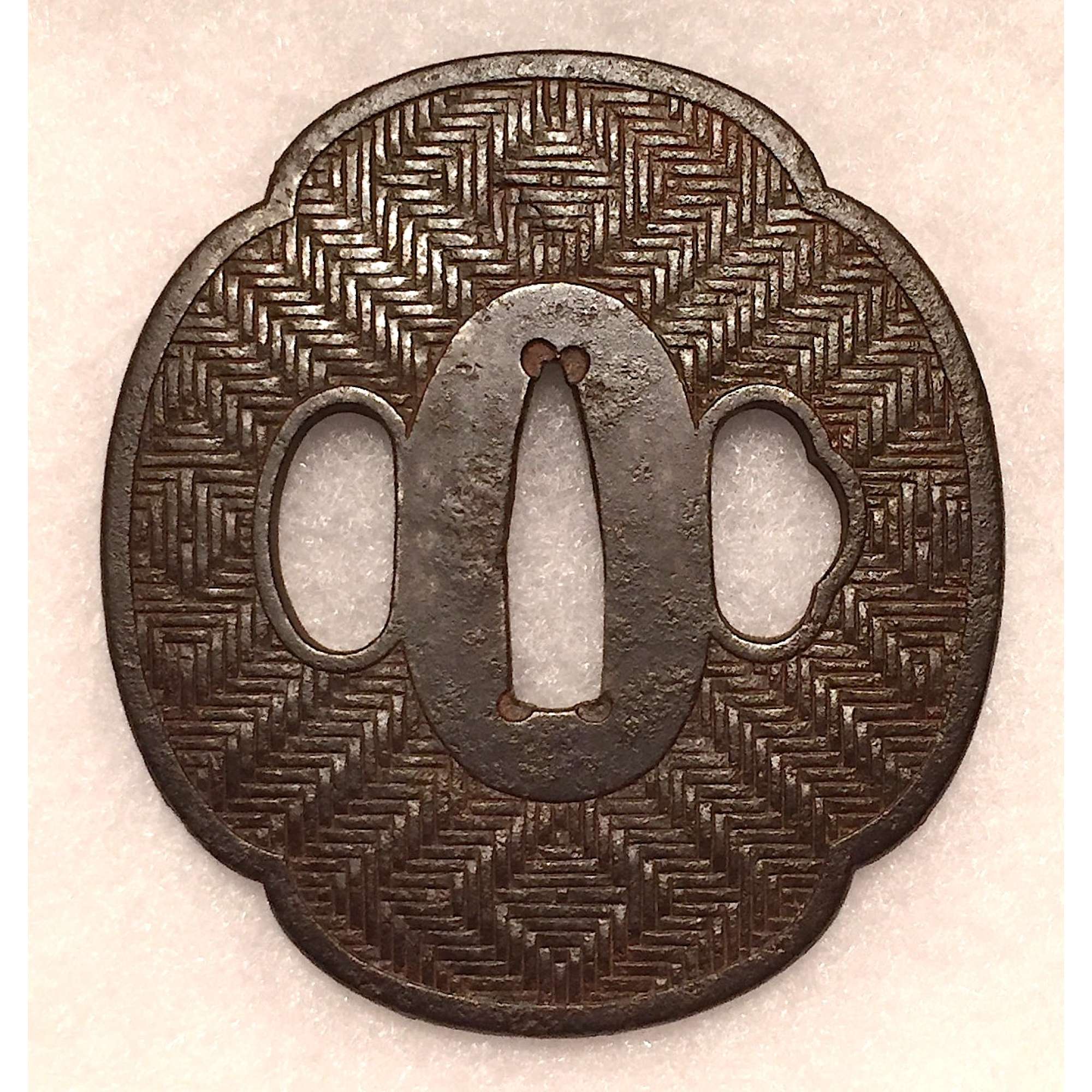 Mokkō-shaped tsuba with ajiro design