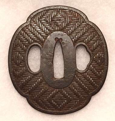 Mokkō-shaped tsuba with ajiro design