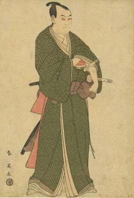 Katsukawa Shun'ei . Sawamura Sōjūrō III as Kakogawa Honzō in play Kanadehon Chūshingura at Miyakoza theater 1795