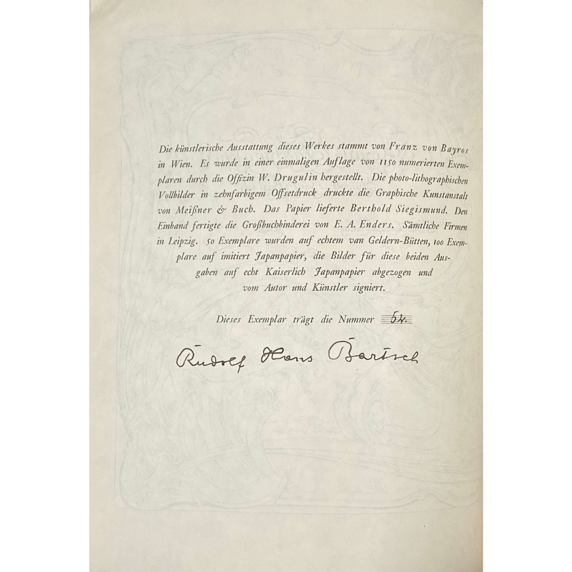 Rudolf Hans Bartsch. Mozarts Faschingsoper. / Illustations by Franz von Bayros. — L.Haackmann Verlag, Leipzig, 1922. — 1150 copies printed, this is №54 (on Japan paper, signed by Bartsch, illustr. signed by Bayros). Illustrations: photolithography and offset printing.