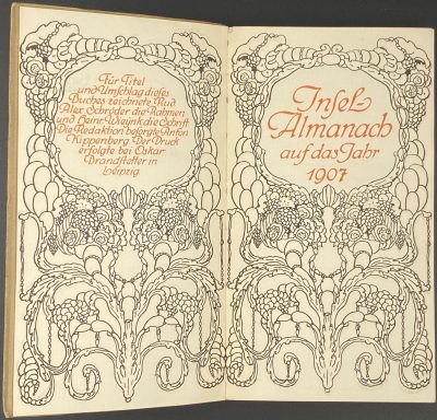 Insel-Almanach auf das Jahr 1907. Kalender für 1907. (with illustration by Franz von Bayros on p. 50). — 150 + [2] pp.