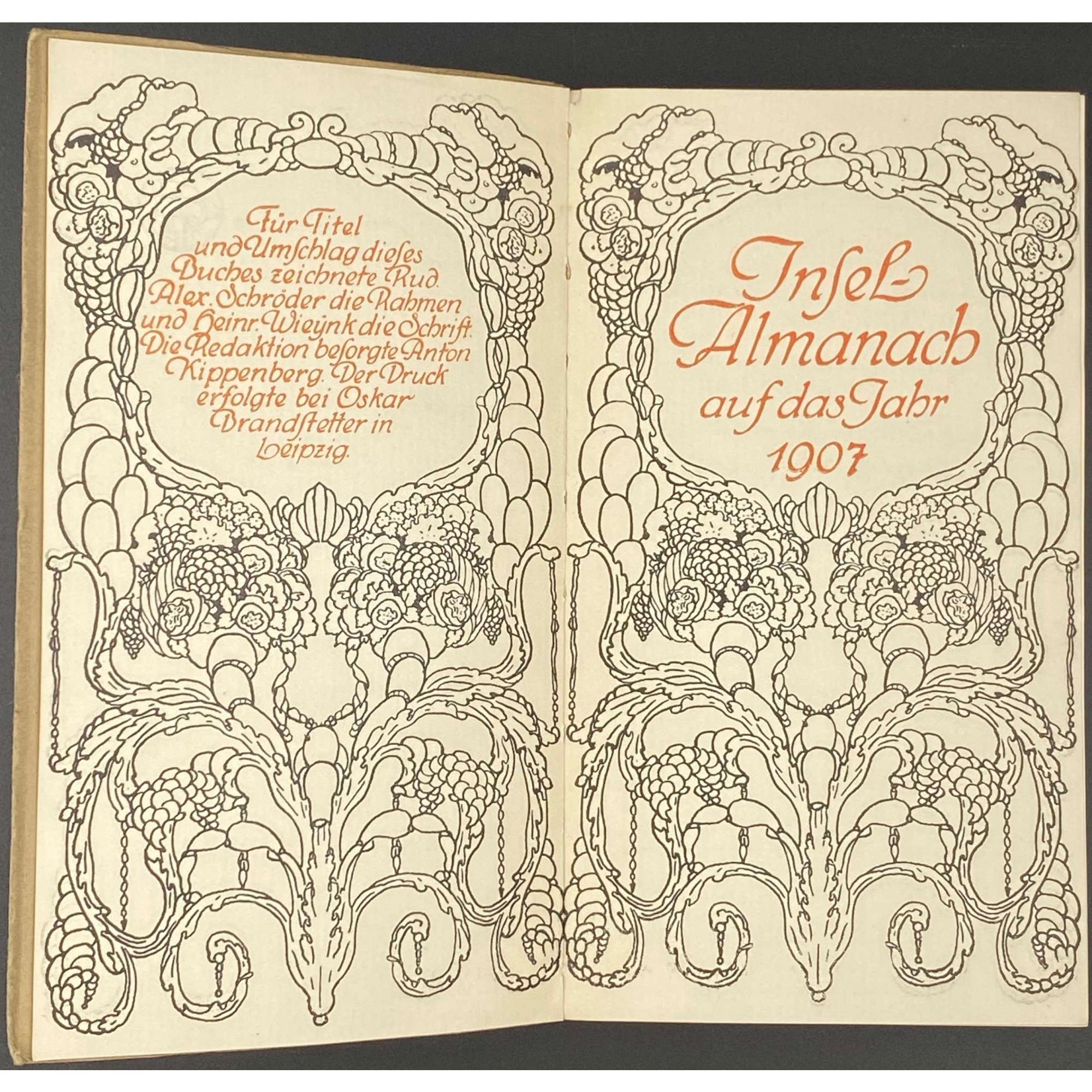 Insel-Almanach auf das Jahr 1907. Kalender für 1907. (with illustration by Franz von Bayros on p. 50). — 150 + [2] pp.