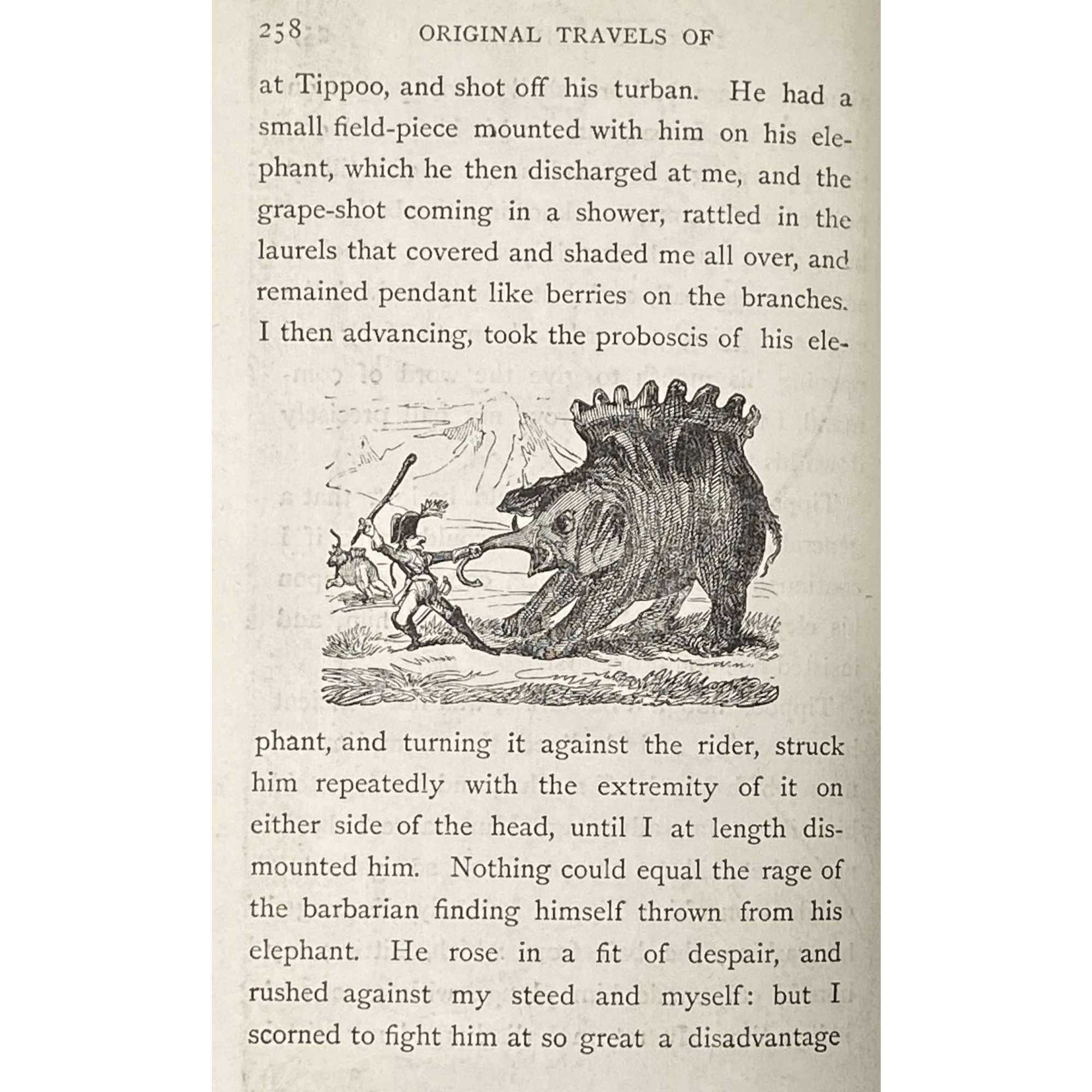 [RASPE, Rudolf Erich]. The Travels and Surprising Adventures of Baron Munchausen. / Illustrated with 37 curious engravings, from the Baron's own designs, and five woodcuts, by G. Cruikshank. — London: William Tegg, 1869. — xii + [10] + 268 pp.