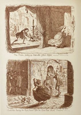 George Cruikshank. George Cruikshank's Fairy Library. Hop-O'-My Thumb. Jack and the Bean-Stalk. Cinderella. Puss in Boots. — London: George Bell and Sons, 1885. — pp.: [2] blank, [2] first half-title with blank verso, [i-ii] second half-title with blank verso, [2] frontispiece plate with blank recto, [iii-viii] title, colophone, editor's note, list of illustr. [2] title with blank verso, [1] 2-101 [3] blank, 24 plates with protective tissue, unpag. — Colophon: This edition is limited to 500 copies, with India paper impressions. The former editions have been from lithographic transfers. The plates were retouched under Mr. Cruikshank's direction shortly before his death, and have not been used since until now.