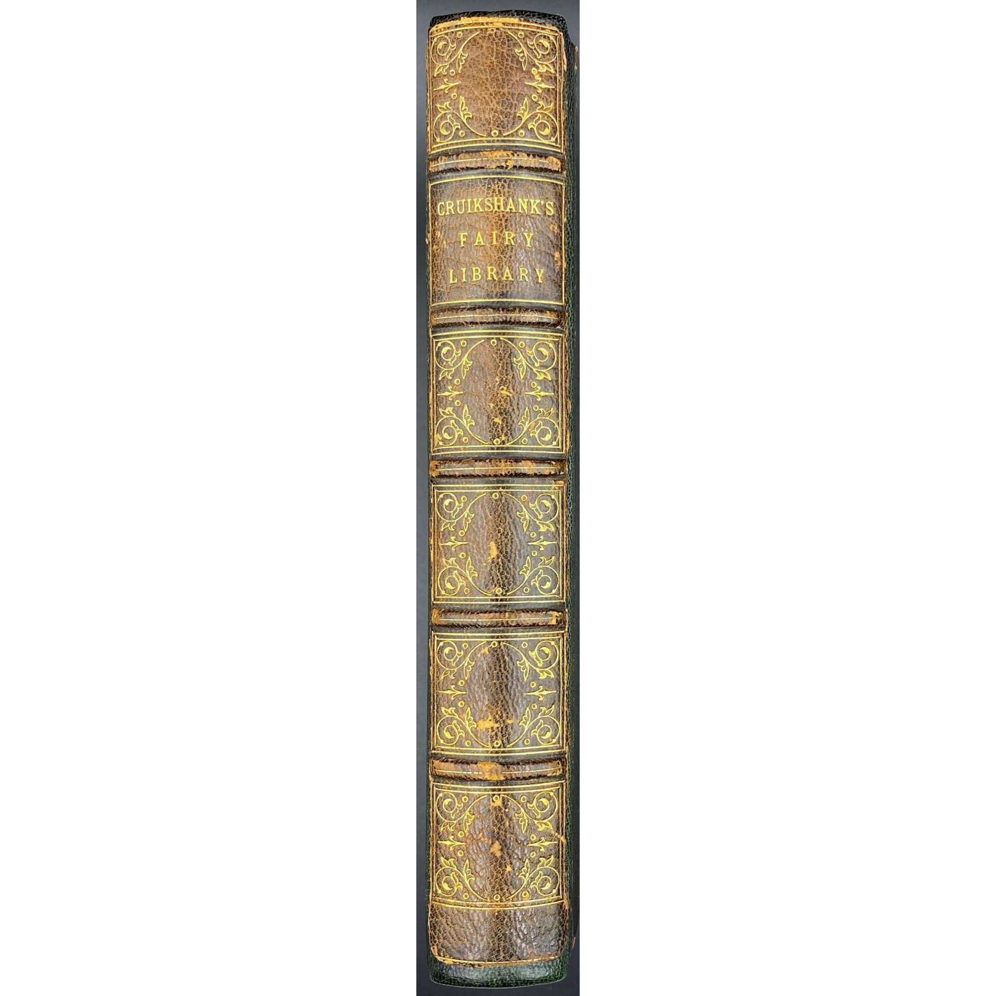 George Cruikshank. George Cruikshank's Fairy Library. Hop-O'-My Thumb. Jack and the Bean-Stalk. Cinderella. Puss in Boots. — London: George Bell and Sons, 1885. — pp.: [2] blank, [2] first half-title with blank verso, [i-ii] second half-title with blank verso, [2] frontispiece plate with blank recto, [iii-viii] title, colophone, editor's note, list of illustr. [2] title with blank verso, [1] 2-101 [3] blank, 24 plates with protective tissue, unpag. — Colophon: This edition is limited to 500 copies, with India paper impressions. The former editions have been from lithographic transfers. The plates were retouched under Mr. Cruikshank's direction shortly before his death, and have not been used since until now.