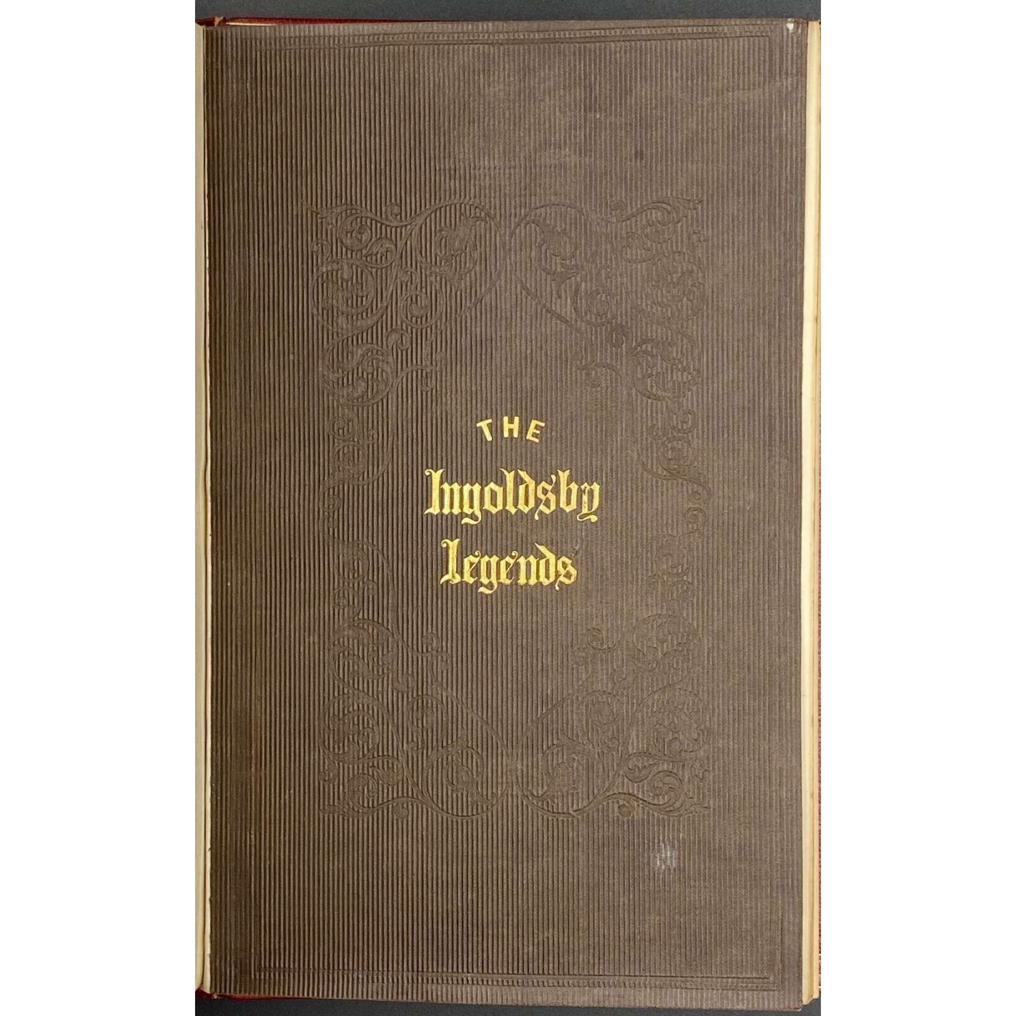 [Barham, Richard Harris]. The Ingoldsby Legends or Mirth and Marvels by Thomas Ingoldsby, esquire / First, Second and Third Series - 3 volumes; Illustr.: George Cruikshank and John Leech. — London: Richard Bentley, 1840-1847. — Vol. 1: Printed by London: Samuel Bentley, 1840. pp.: ff, [2 blank] [i ht] [ii colophon] [title, verso blank] [iii] iv-v [vi blank] [contents, list of ill.] [blank, etching on verso] [1] 2-338 [339] [7, incl. orig. FC and Sp.] bf, 6 plates: 1 by Buss, 3 by Leech, 2 by Cruikshank. — Vol. 2: Printed by London: S. & J. Bentley, Wilson, and Fley, 1842. pp.: ff, [2 blank] [i ht] [ii colophon]  [title, verso blank] [v] vi-vii [viii blank] [contents, verso blank] [blank, etching on verso] [1] 2-288 [6, incl. orig. FC and Sp.] bf, 7 plates: 3 by Leech, 4 by Cruikshank. — Vol. 3: Printed by London: S. & J. Bentley, Wilson, and Fley, 1847. pp.: ff, [2 blank] [i ht] [ii colophon] [title, verso blank] [iii] iv-vi [contents, list of ill.] [blank, portrait on verso] [1] 2-364 [6, incl. orig. FC and Sp.] bf, 6 plates: 2 portraits, 2 by Leech, 2 by Cruikshank.