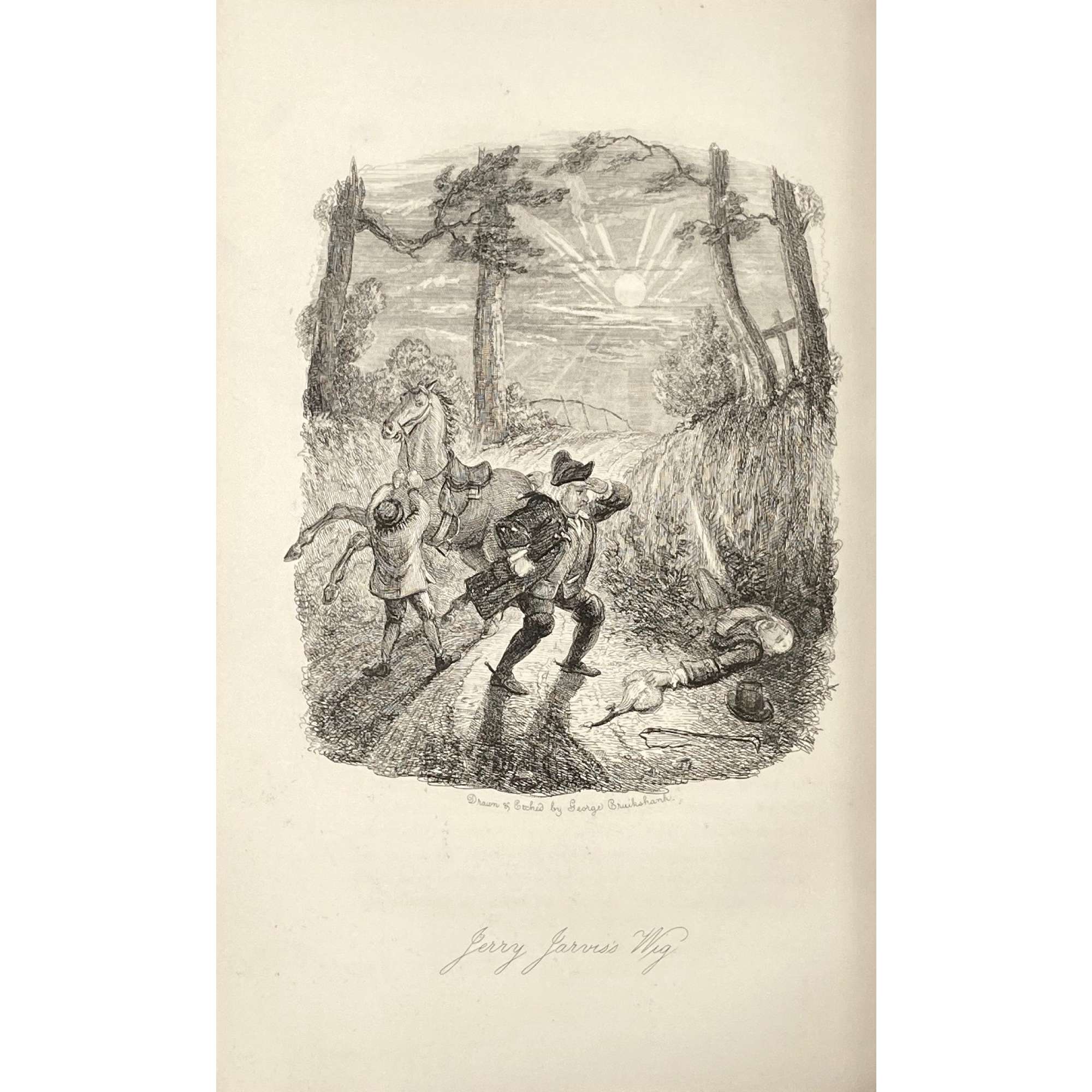 [Barham, Richard Harris]. The Ingoldsby Legends or Mirth and Marvels by Thomas Ingoldsby, esquire / First, Second and Third Series - 3 volumes; Illustr.: George Cruikshank and John Leech. — London: Richard Bentley, 1840-1847. — Vol. 1: Printed by London: Samuel Bentley, 1840. pp.: ff, [2 blank] [i ht] [ii colophon] [title, verso blank] [iii] iv-v [vi blank] [contents, list of ill.] [blank, etching on verso] [1] 2-338 [339] [7, incl. orig. FC and Sp.] bf, 6 plates: 1 by Buss, 3 by Leech, 2 by Cruikshank. — Vol. 2: Printed by London: S. & J. Bentley, Wilson, and Fley, 1842. pp.: ff, [2 blank] [i ht] [ii colophon]  [title, verso blank] [v] vi-vii [viii blank] [contents, verso blank] [blank, etching on verso] [1] 2-288 [6, incl. orig. FC and Sp.] bf, 7 plates: 3 by Leech, 4 by Cruikshank. — Vol. 3: Printed by London: S. & J. Bentley, Wilson, and Fley, 1847. pp.: ff, [2 blank] [i ht] [ii colophon] [title, verso blank] [iii] iv-vi [contents, list of ill.] [blank, portrait on verso] [1] 2-364 [6, incl. orig. FC and Sp.] bf, 6 plates: 2 portraits, 2 by Leech, 2 by Cruikshank.