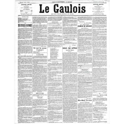 A historical French newspaper (journal) featuring multiple columns (sections) of text. The format includes headers (titles) that categorize content such as political news (articles), novel chapters, and local events."
