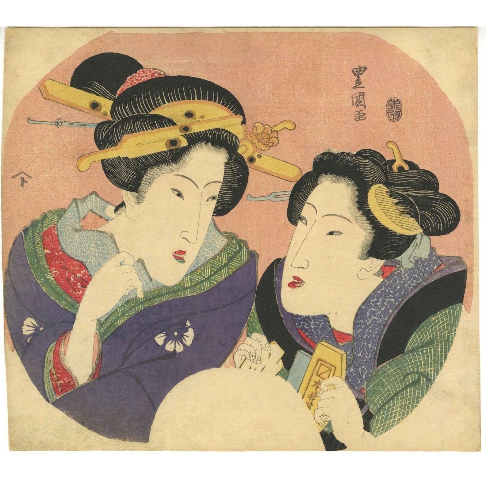 Utagawa Toyokuni I. Two women / Fan print, 1823.