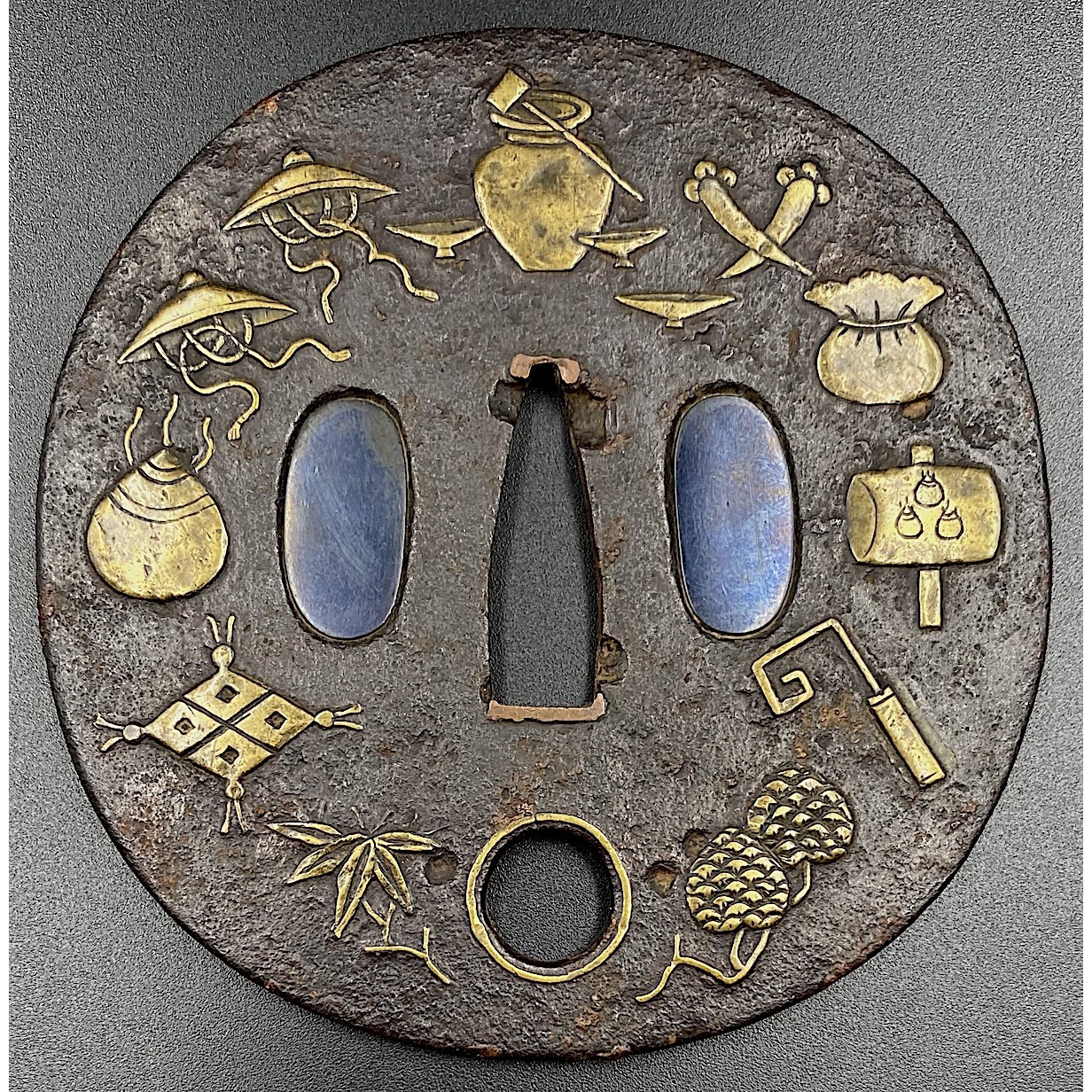 tsu 0430.2023 1 web - Heianjo tsuba with the Myriad Treasures motif. Momoyama or early Edo period (1574 – 1650).